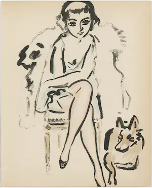 Kees van Dongen - Pochoir, Jeune femme avec chien - Ingelijst kopen? Bied vanaf 1!