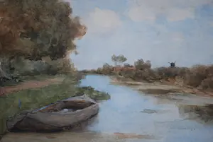 Jan Hendrik Weissenbruch - [toegeschreven] - Hollands landschap - grote aquarel kopen? Bied vanaf 150!