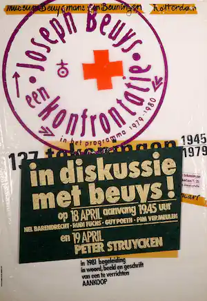 Anthon Beeke - Transparant affiche met vilt, Joseph Beuys in diskussie met Peter Struyken e.a verkocht voor € 100!