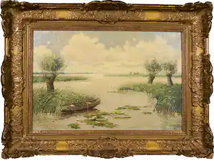 Willem van der Ven - Olieverf op doek, Gezicht op een plas - Ingelijst verkauft für € 100!