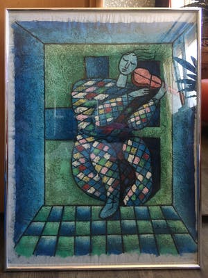 Niet of onleesbaar gesigneerd - Vioolspelende clown - acryl op geprepareerd linnen, ingelijst kopen? Bied vanaf 1!