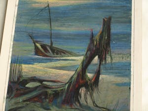 Klaas Pijlman - Oliepastelkrijt op papier , “Gezonken op het strand” – gesigneerd – 1967 kopen? Bied vanaf 10!