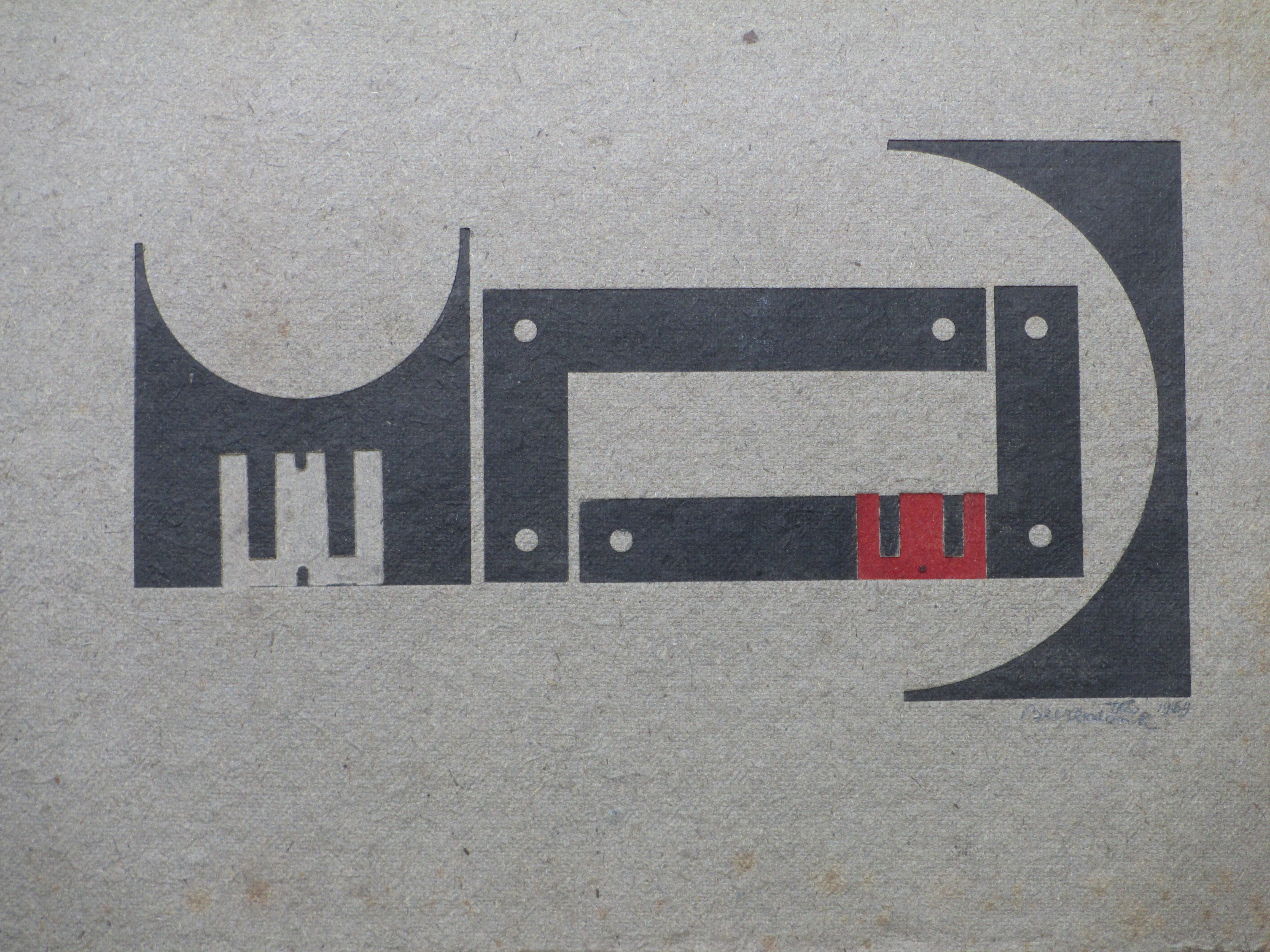 Theo Beerendonk - Abstracte compositie in zwart/rood - Ets in diepdruk verkocht voor € 1!