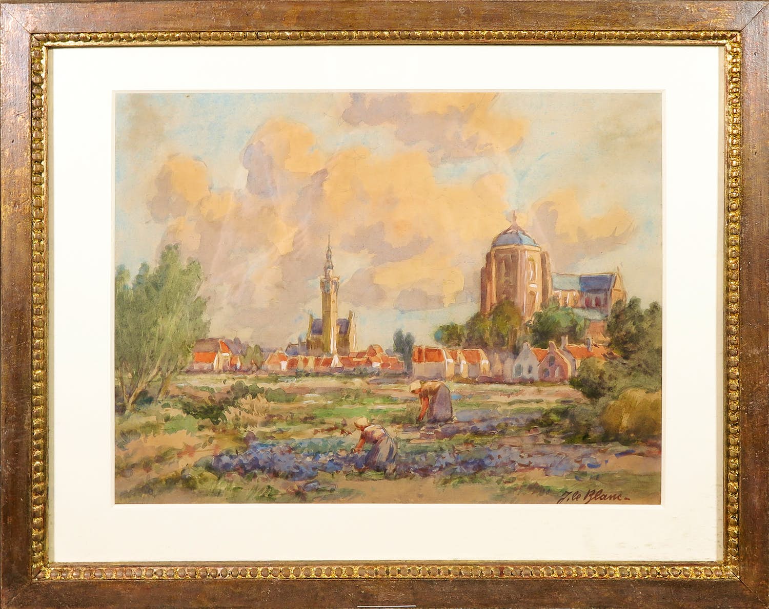 Adriaan Terhell - Aquarel, Dorpsgezicht - Ingelijst verkocht voor € 70!