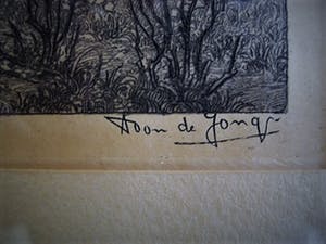Toon de Jong - Fraaie droge naald Ets "Het oudste huis van Laren" gesigneerd - in antieke lijst kopen? Bied vanaf 10!