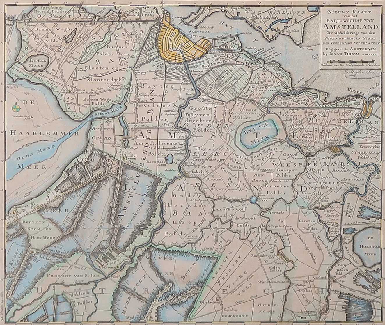 Niet of onleesbaar gesigneerd - Kopergravure, Nieuwe kaart van het baljuwschap Amstelland - Ingelijst kopen? Bied vanaf 1!