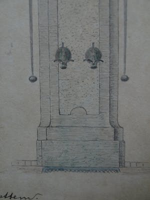 Niet of onleesbaar gesigneerd - Ingelijste tekening , Stadspomp / waterpomp Hattem - oud kopen? Bied vanaf 1!