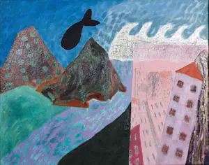 Maria Donker - Olieverf op doek, De stad en de zee - Ingelijst kopen? Bied vanaf 100!