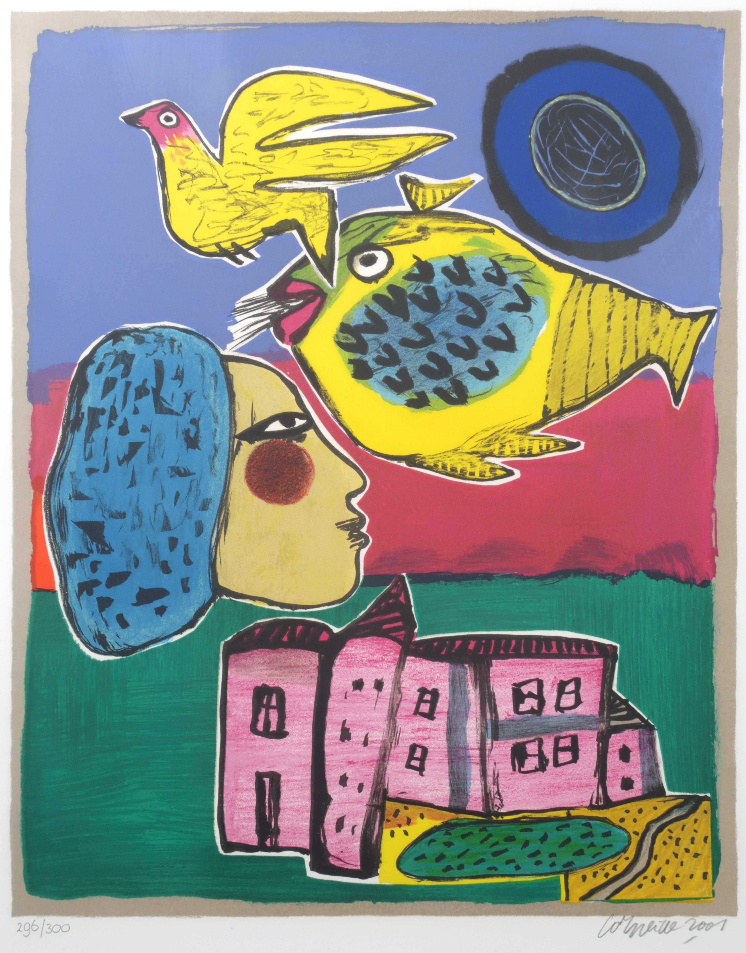 Corneille - Set: Gemengde technieken (origineel) met bijbehorende kleurenlitho - Ingelijst kopen? Bied vanaf 2500!