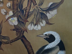 Niet of onleesbaar gesigneerd - Japanse of Chinese scroll, “Vogel op tak” - Aquarelverf en inkt op papier kopen? Bied vanaf 1!