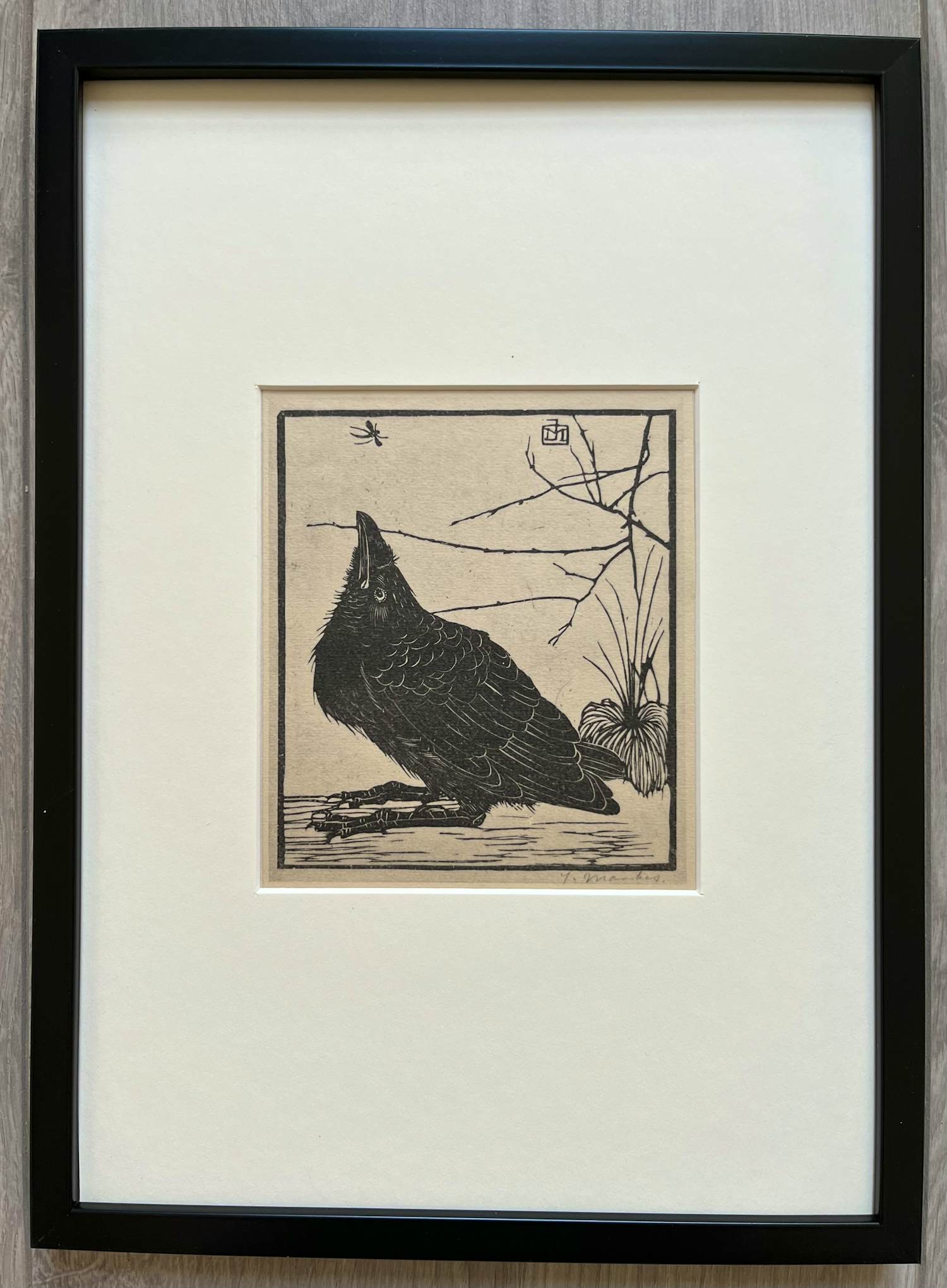 Jan Mankes - Originele Heliogravure Kleine Kraai omhoog kijkend naar Mugje 1923 verkocht voor € 165!