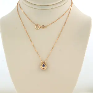 14k gouden collier met hanger bezet saffier en briljant geslepen diamant 0,07ct kopen? Bied vanaf 185!