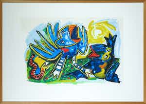 John Lie a Fo - Zeefdruk, Chanson du soleil blue - Ingelijst (groot) verkocht voor € 35!