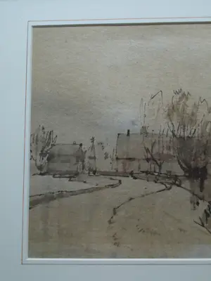Otto Dicke - Ingelijste inkttekening , Boerderij – Lijst, 38 x 48 cm. kopen? Bied vanaf 20!