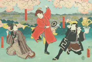 AcheterKunisada Utagawa - Houtsnede, Kabuki karakters / Beauty, Confectionseller and treeseller? Enchérissez de 100!