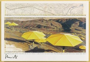 Christo - Handgesigneerde artcard The Umbrellas Japan met stofmonster - Ingelijst kopen? Bied vanaf 1!