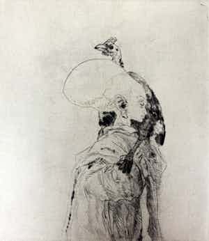 Peter Vos - Peter Vos, droge naald ets, 'Parelhoendervoogd', (KLEINE OPLAGE) verkocht voor € 220!