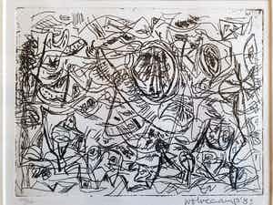 Theo Wolvecamp - Kleine oplage, handgesigneerde ingelijste ets, abstracte compositie verkocht voor € 225!