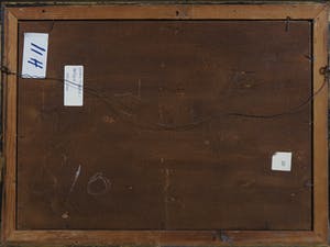 Niet of onleesbaar gesigneerd - Olieverf op board, Kar in schuur kopen? Bied vanaf 1!