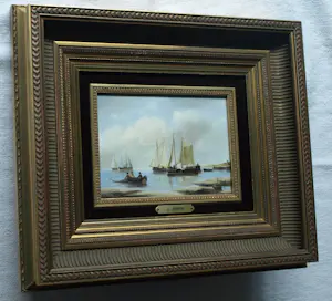 Jens Joppe - Miniatuurschilderij “Schepen” , olieverf op panneel - ingelijst – 13 x 18 cm. kopen? Bied vanaf 100!