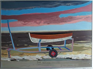 Greetje Grijpma - (1931-2013) Olieverf op paneel, ingelijst , “Boot aan zee” – 1981 kopen? Bied vanaf 50!