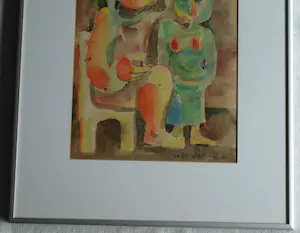 Niet of onleesbaar gesigneerd - Ingelijste aquarel & inkt , Man en Vrouw – gesigneerd – Lijst, 44 x 35 cm. kopen? Bied vanaf 1!