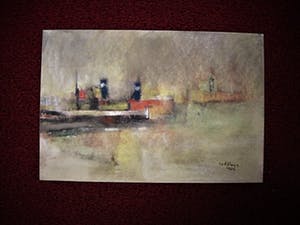 Niet of onleesbaar gesigneerd - Gesigneerde 1964 Pastel "Ochtendnevel - schepen in havenmond" kopen? Bied vanaf 10!