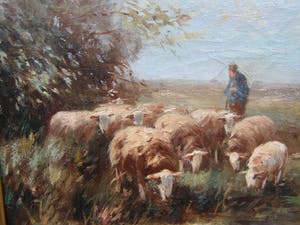 Piet Bouter - Landschap met schapen en boer. kopen? Bied vanaf 100!