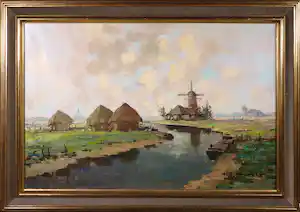 Henri Joseph Pauwels - Olieverf op doek, Landschap met molen en vaart - Ingelijst verkauft für € 250!