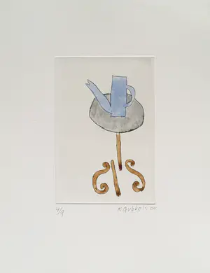 Klaas Gubbels - ets met aquarel ingekleurd - ‘Blauwe kan’ - 2004 kopen? Bied vanaf 245!