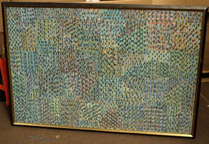 Niet of onleesbaar gesigneerd - Ingelijst ‘pointillistisch’ schilderij - Acrylverf op papier –107 x 156 cm -1989 kopen? Bied vanaf 1!