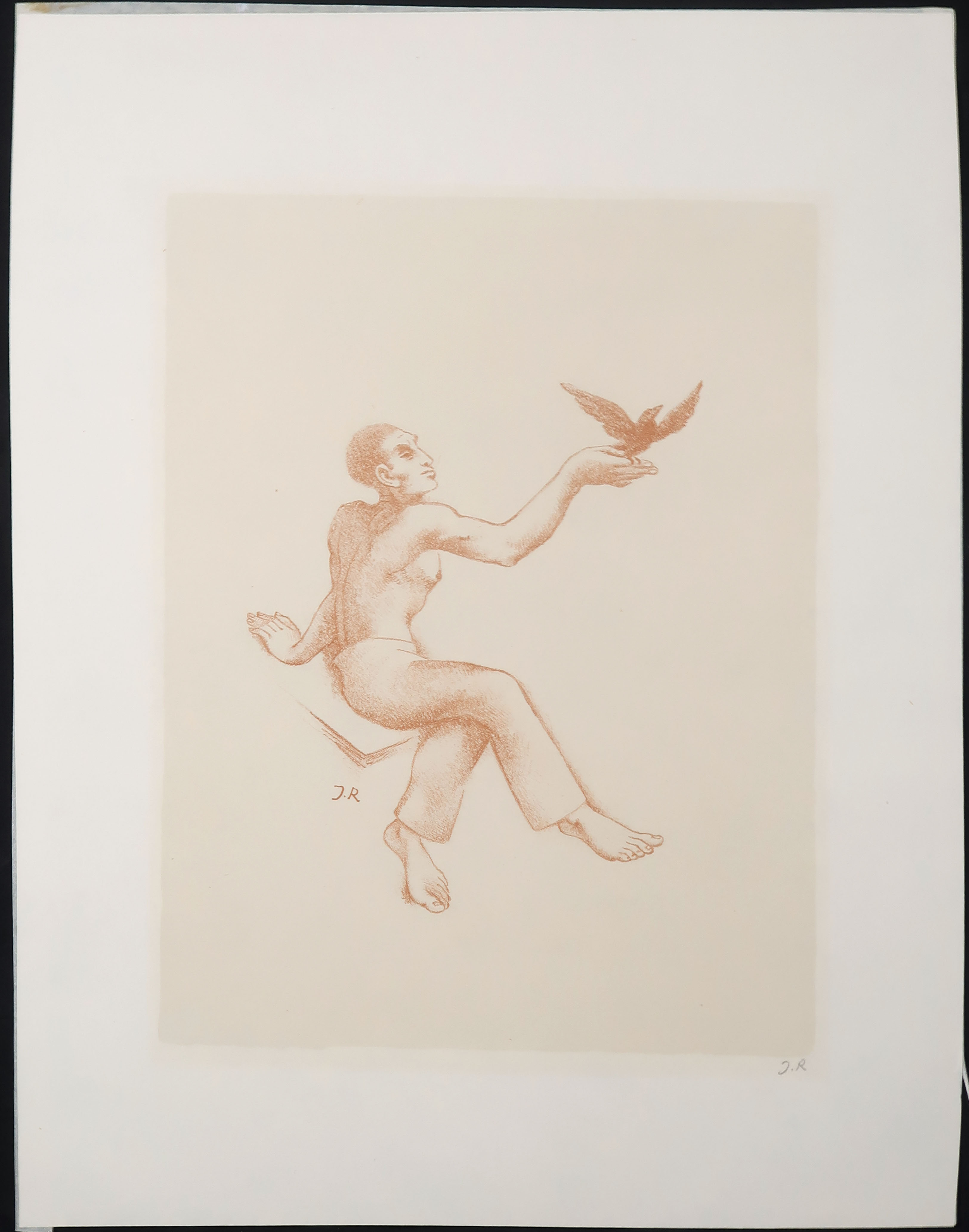 John Raedecker - Litho, Man met vogel kopen? Bied vanaf 35!