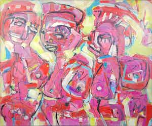 Christine Spierings - Olieverf op doek, Z.T. Drie figuren Groot) verkocht voor € 1!