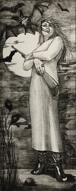 Ada Breedveld - Surrealistische ets vrouw met vleermuizen kopen? Bied vanaf 75!