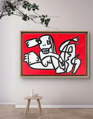 Gundi Falk - Kubistische Umarmung auf rotem Hintergrund kopen? Bied vanaf 280!