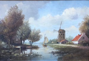 Niet of onleesbaar gesigneerd - C4141-1 - Landschap met molen aan de vaart kopen? Bied vanaf 10!