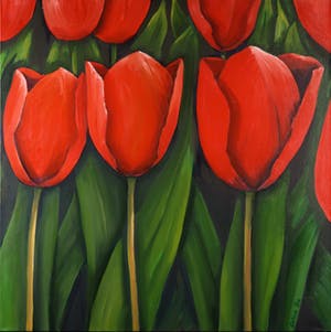 Gabriela Stroe - Olieverf op doek, Rode tulpen (Groot) kopen? Bied vanaf 40!