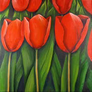 Gabriela Stroe - Olieverf op doek, Rode tulpen (Groot) verkocht voor € 40!