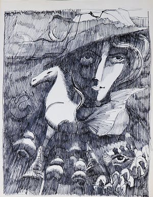 Joe Wols - Lot van 4 pentekeningen, Figuren en landschappen kopen? Bied vanaf 1!