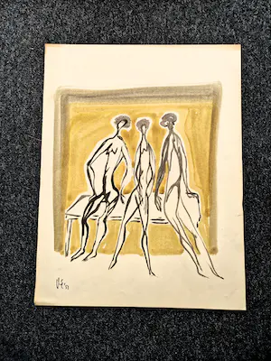 Dick Elffers - Prachtige jaren 60 aquarel/gouache "trois femmes / 3 vrouwen" gesigneerd kopen? Bied vanaf 48!