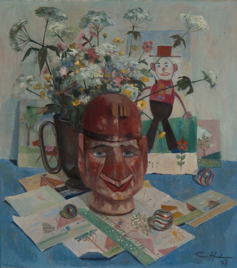 Frans Hartman - Bloemen in oude Jan Klaassenkop - Olieverf op doek - 1963 - gesigneerd kopen? Bied vanaf 100!