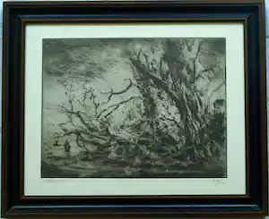 Wim Steijn - Ingelijste ets , Bos bij Haarlem – 1974 – Lijst, 37½ x 45½ cm. verkauft für € 60!