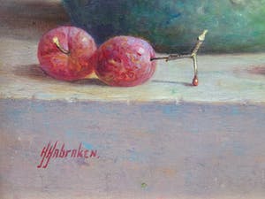 Hans Habraken - Oud keteltje en 2 schalen met pruimen. kopen? Bied vanaf 750!