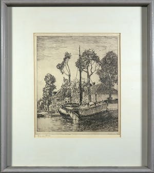 Andries van der Sloot - Ets, Het Vliet - Ingelijst kopen? Bied vanaf 70!