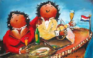 Theo Broeren - Acryl op doek, In 't bootje (Zeer Groot) verkocht voor € 100!