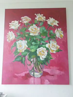 Adri Dijkhorst - Witte rozen op rood kopen? Bied vanaf 500!