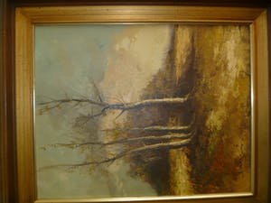Niet of onleesbaar gesigneerd - prachtig schilderij van landschap met 2 bomen kopen? Bied vanaf 1!