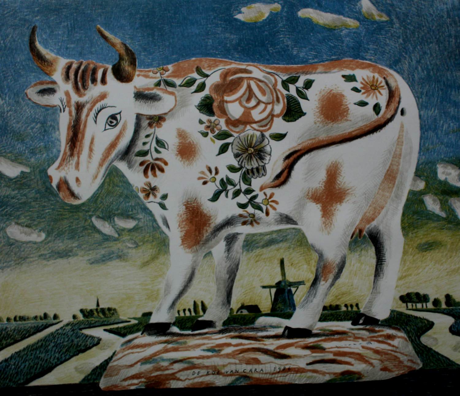 Herman Berserik - Ingelijste litho: De koe van Cara kopen? Bied vanaf 150!