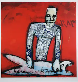 Henk Schiffmacher - Zeefdruk op papier, Oh my... (i.s.m. Herman Brood) - Ingelijst kopen? Bied vanaf 250!