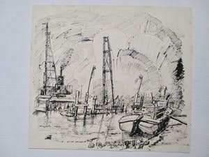 Wim Motz - Inkttekening Bouw Kleinpolderbrug kopen? Bied vanaf 65!